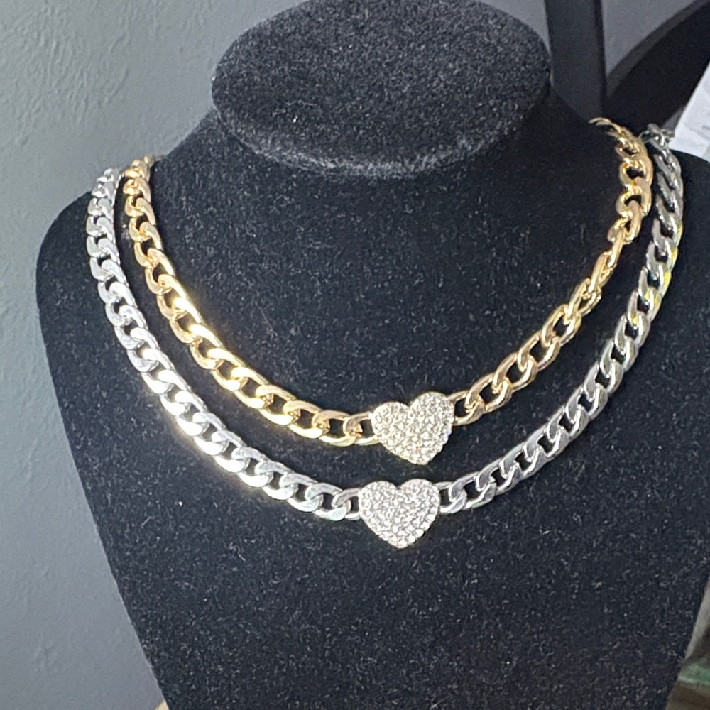 Gold and Silver Heart Link Necklace Set - Women Jewelry